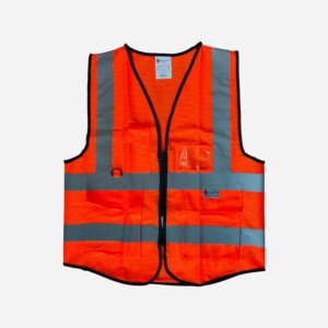 120GSM, FABRIC/MESH MULTI POCKET ZIPPERED ORANGE SPARTAN GUARD SAFETY VEST