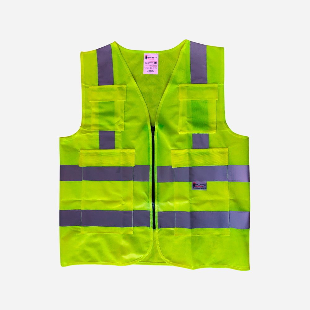 120GSM, MULTIPOCKET/ZIPPERED GREEN SPARTAN GUARD SAFETY VEST