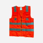 120GSM, MULTIPOCKET/ZIPPERED ORANGE SPARTAN GUARD SAFETY VEST