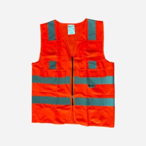 120GSM, MULTIPOCKET/ZIPPERED ORANGE SPARTAN GUARD SAFETY VEST
